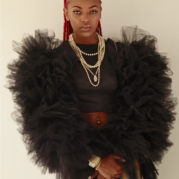 Tops - Black Ruffled Tulle Jacket
